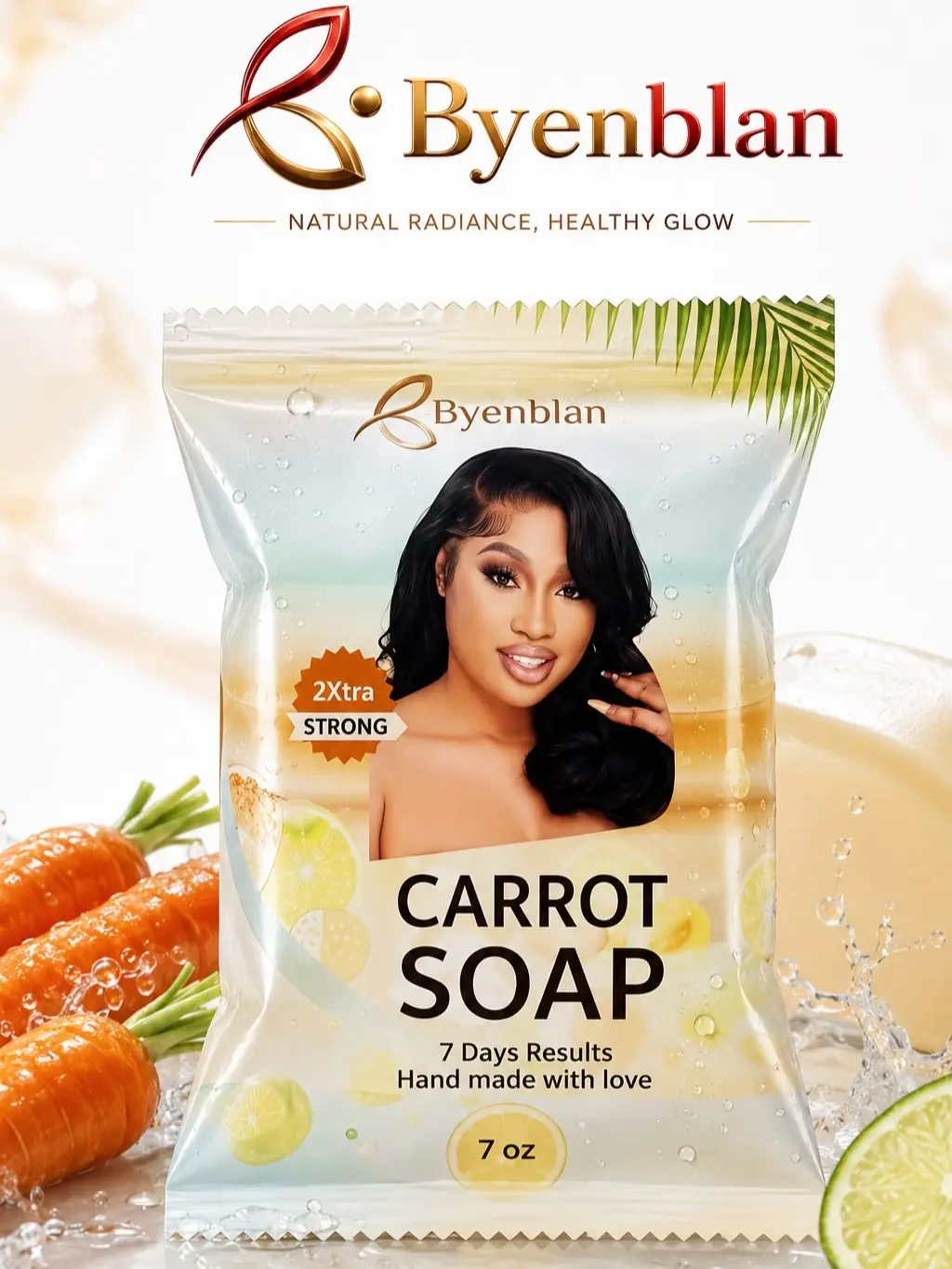 BYENBLAN Carrot Face & Body Soap, 7oz Bath & Shower Cleanser for Beauty & Personal Care