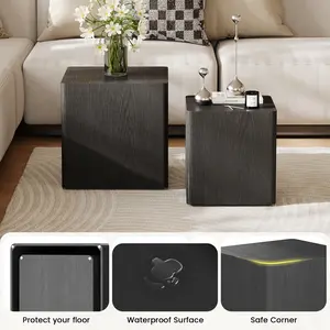 Nesting Coffee Table Set of 2 Modern Coffee Table and End Table Sets Small Wooden Nesting Side Tables for Living Room Fully Assembled with Anti-Slip Pads Black