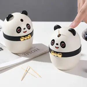 Cute Panda Pop-Up Toothpick Holder, Organizer, Portable Lightweight High-Quality Plastic Case, Fun Design for Dining and Office Use
