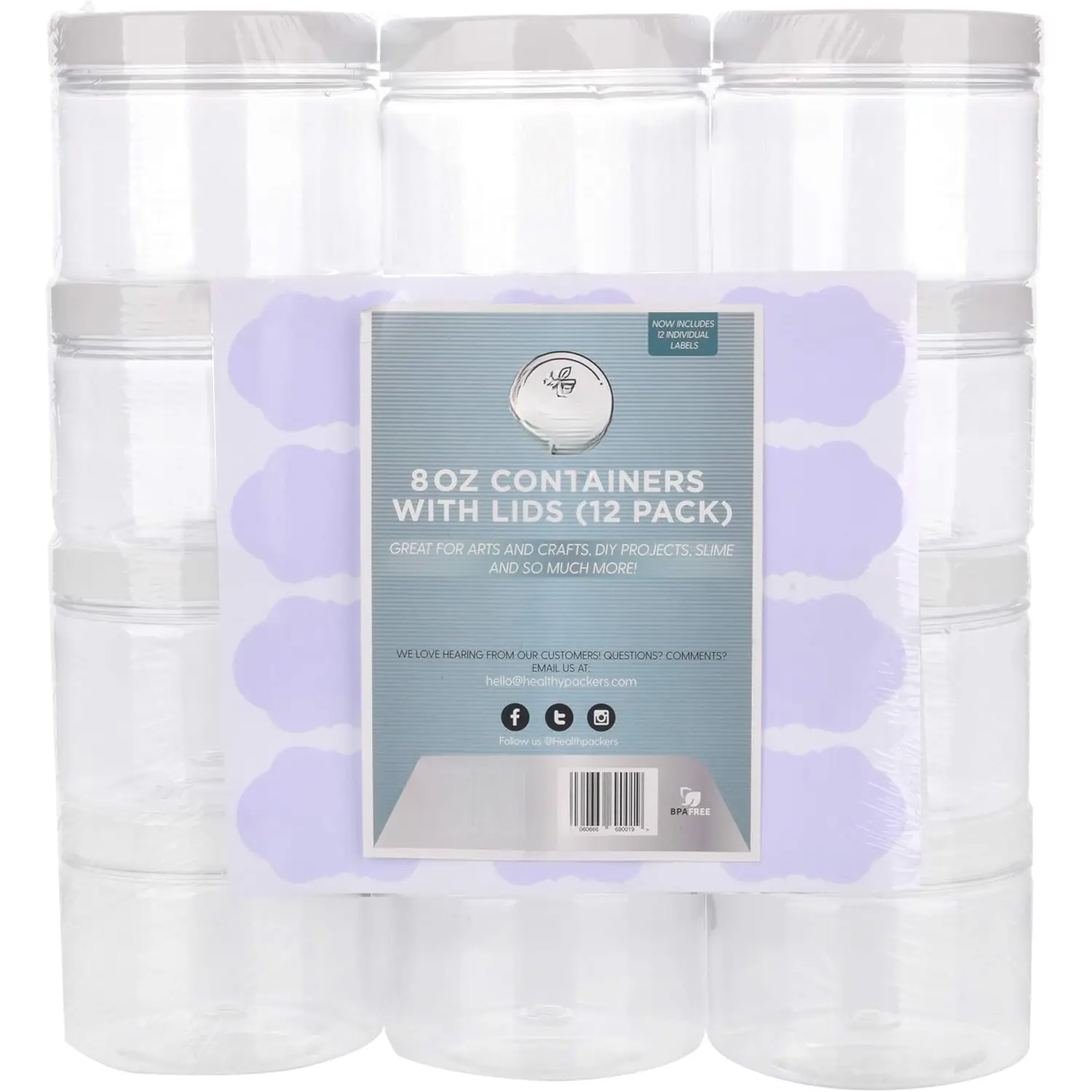Slime Containers with Water-tight Lids (8 oz, 12 Pack) - Clear Plastic ...