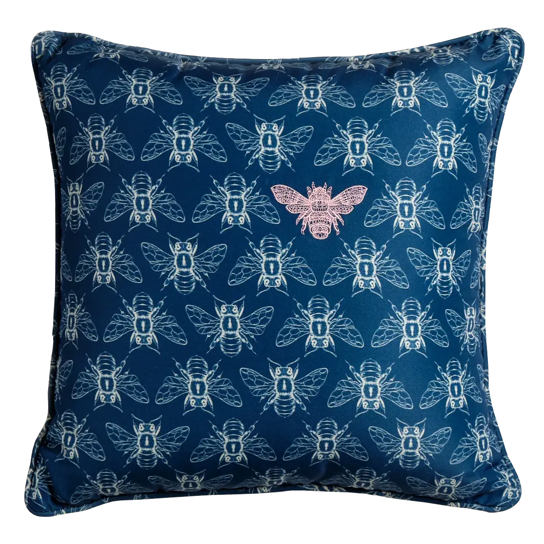 Bumble Bee Nocturnal Blue Square Pillow
