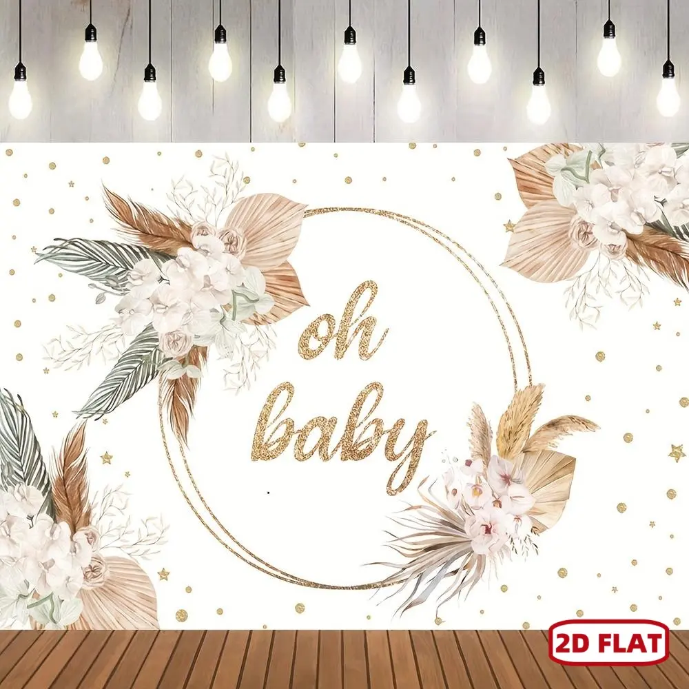 1pc 2D Flat Girl Boho Baby Shower Backdrop Oh Baby Party Decorations Fabric Pink Bohemian Pampas Grass Blush Newborn Party Floral Golden Banner Festival Studio Shoot Ornaments Flower