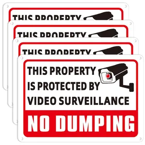 4 Pcs No Dumping Signs Private Property 10 x 7 Inch Reflective Aluminum No Dumping Video Surveillance Sign UV Protected and Weatherproof for Indoor or Outdoor Use, Red, Black and White
