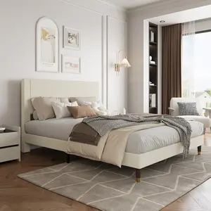 Modern Corduroy Upholstered Platform Bed Frame with Headboard – Sturdy Wooden Slats, Metal Support, Noise-Free, Easy Assembly, No Box Spring Needed – Ideal for Teens, Dorms, Bedrooms
