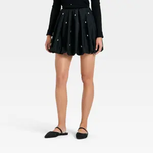 Women's Embellished Buddle Mini Skirt - A New Day Black M