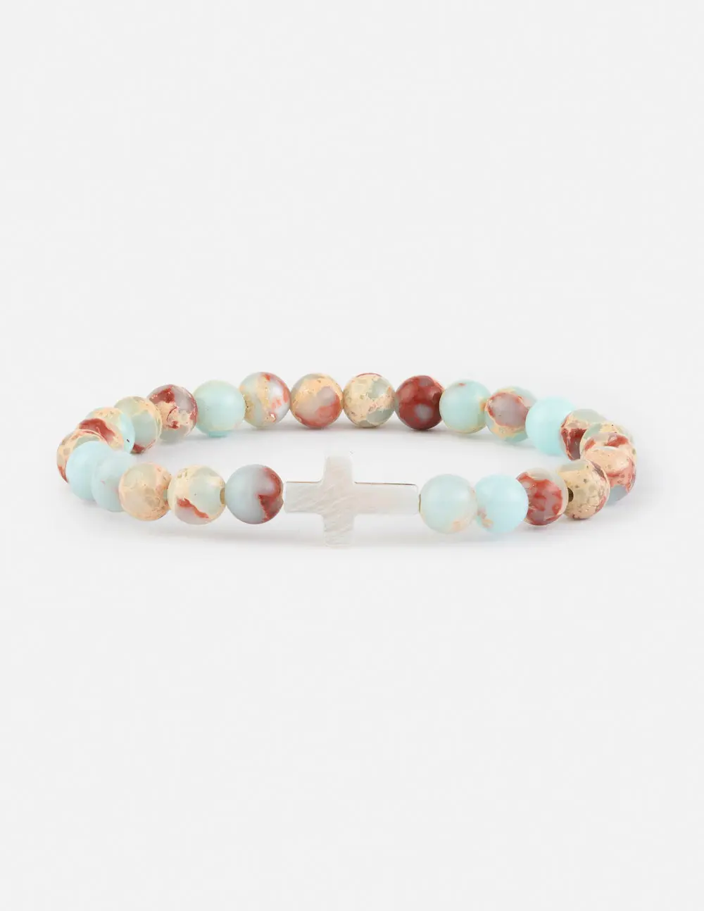 Salvation Bracelet - Natural Stone Beads with Cross Charm for Faith & Hope - Includes Description Card & Cotton Pouch