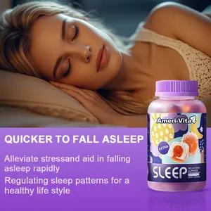 Ameri-Vita Melatonin Sleep Gummies for Adults,3.0mg Melatonin, 50mg GABA+, L theanine,  Gluten-Free, Sugar-Free, Strawberry Flavor, 60 Count Supplement Vitamin