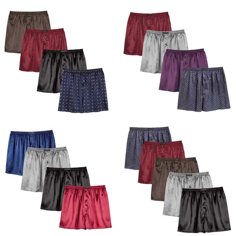 Tony & Candice Men's Silk Boxer Briefs Pack, Satin Sleep Shorts Underwear Boxers with Fly for Men