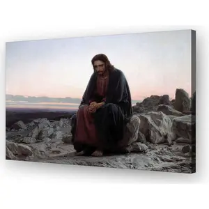 Wallpicss Jesus Wall Art Framed Prayer Poster Vintage Christ in The Desert Famous Paintings Canvas Wall Hanging Art Prints Realism Posters for Room Wall Decor 12x18 inches Artistic Hall Ornaments Decoration