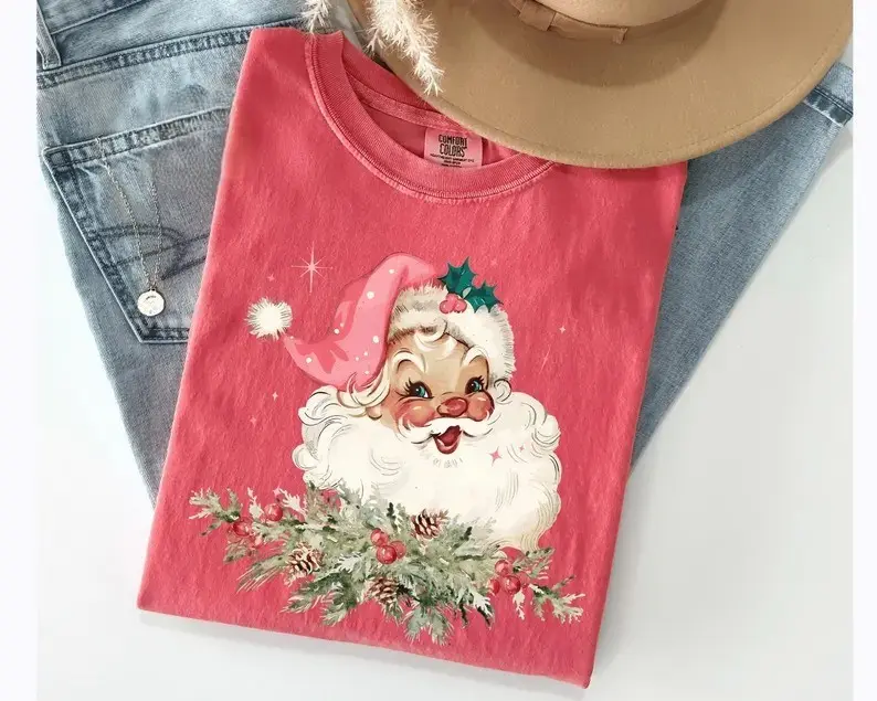 Comfort Colors Vintage Santa Tee, Retro Santa Claus Shirt, Cute Santa Claus Xmas Tee, Christmas Shirt Xmas