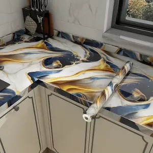 Luxury Marble Gloss Self-Adhesive Marble Pattern Wallpaper Roll, 3D Vinyl Wall Sticker, Waterproof Oilproof Easy Installation for Kitchen Bathroom
