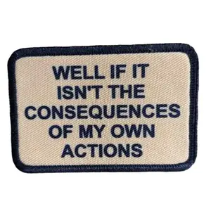 Well if it isn't the consequences of my own actions meme 2"x3" morale patch with hook and loop backing tan