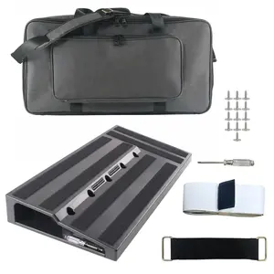 Garvee Guitar Pedal Board with Carrying Bag, Lightweight Effects Pedalboard with Pedal Cables Adhesive Hookside Tape for Guitar Player Bands Studio Black 22.04" x 11.02"