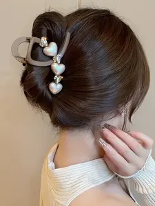 1pc Elegant Minimalist Heart-Shaped Hair Claw Clip, Korean Fashion Style Plastic Hair Accessory for Daily Wear, Elegant Updo Clip|Minimalist Hair Design|Plastic Hair Clip