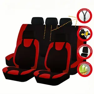 9PCS Full Set Car Seat Covers - Universal Fit for 5-Seat Cars, SUVs & Sedans, Front & Rear Split Bench Design with 3 Zippers, Breathable Polyester Elastic Cloth, Non-Slip Cushion Mats - Auto Interior Decoration & Protection Accessories - Lover Gift