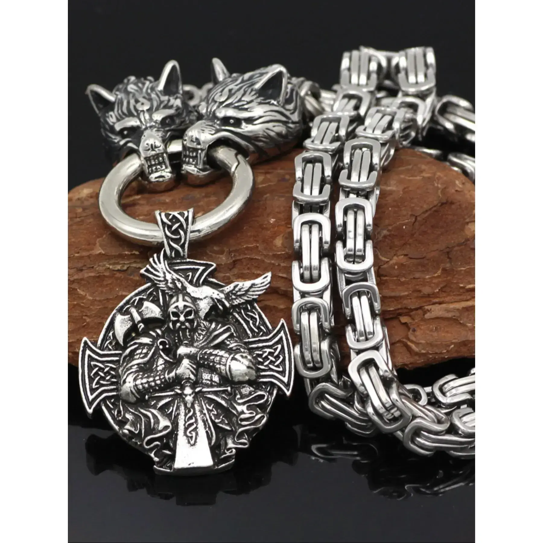 Vintage Viking Wolf Head Pendant Necklace, Stainless Steel Chain, Fashion Trendy Exaggerated Personalized Jewelry, Party Accessory Gift, Fashion Cool Accessories