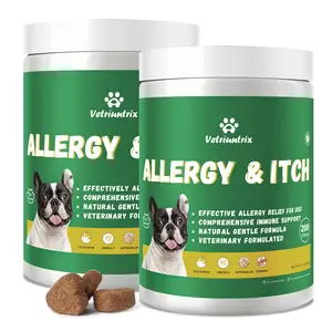 Vetriuntrix Dog Allergy & Itch Relief Chews 2 Pack Family Size 400 Chews with Colostrum Omega-3 Astragalus Root for Itchy Skin & Immune Support Stock Up Bundle Set