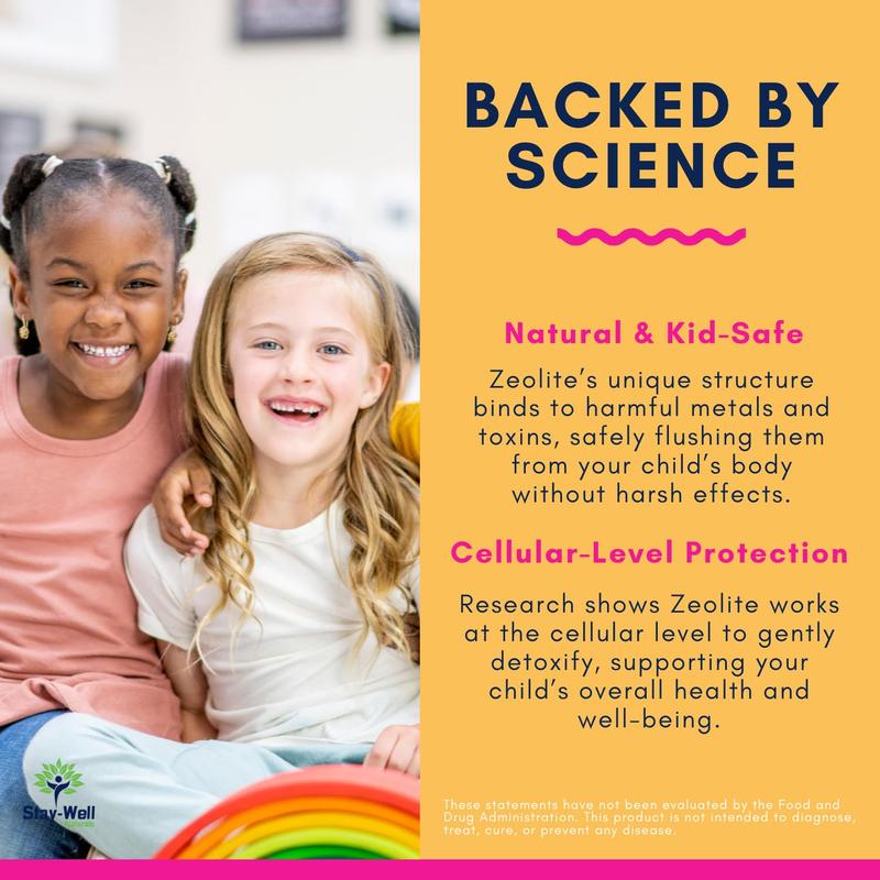 Stay-Well Naturals Natural Zeolite Heavy Metal Detox Kids, Chewable Gummy, Micronized Zeolite, Total Body Metal Cleanse, Toxin Cleanse, Non-GMO, 60 Mixed Berry Gummies