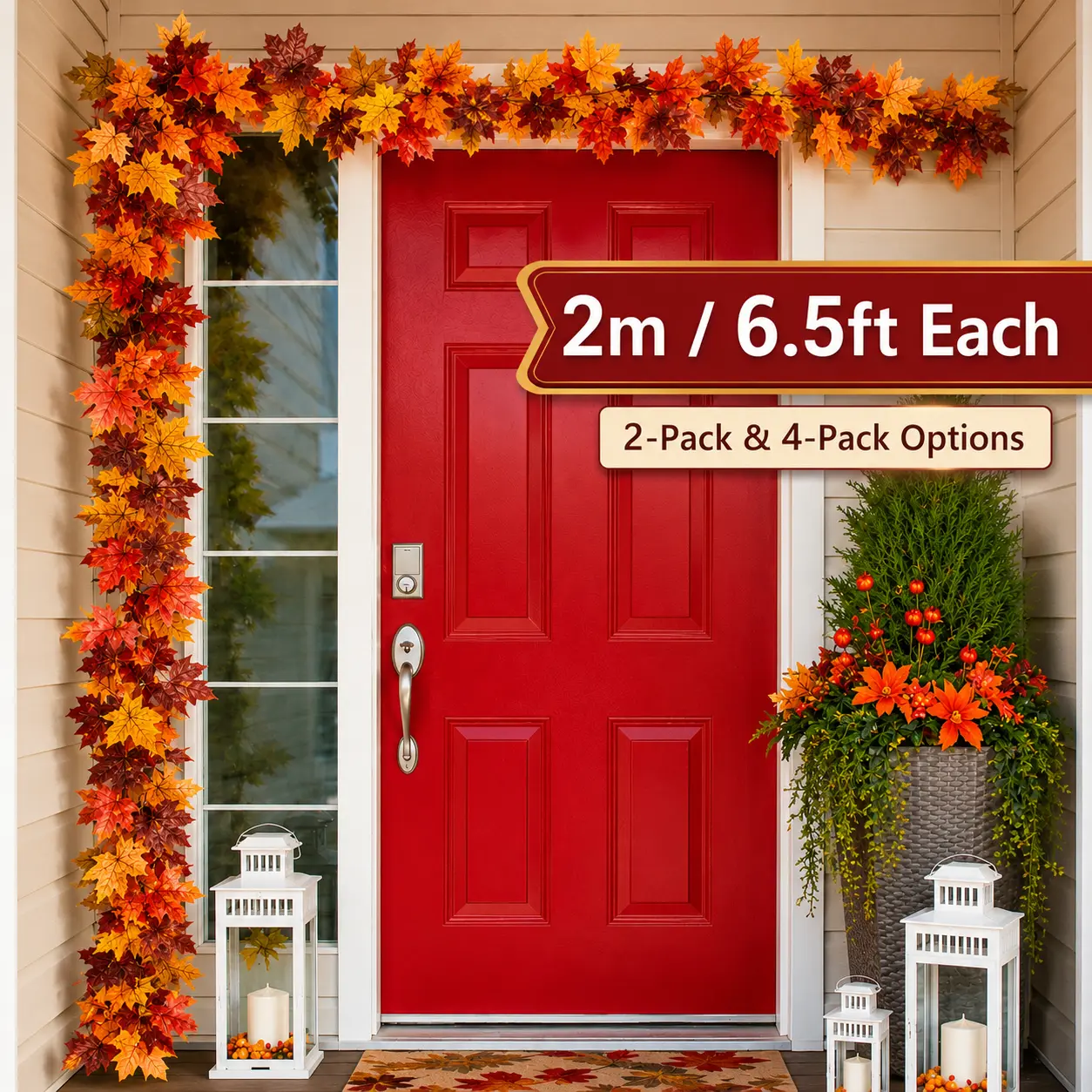 Artificial Fall Maple Leaf Garland, 6.5 FT Each, 2-Pack/4-Pack Autumn Foliage Vines for Fireplace Mantel, Stair Railing, Door & Porch, Halloween Thanksgiving Decor,fall decor