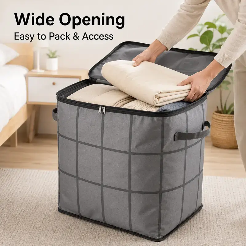 Large Heavy Duty  Black Tote Bags with Visible Labelsand Wrap Around Handles Travel Organizer for BeddingStorage Durable Space Saving Home Supply Moving BoxAltemnative