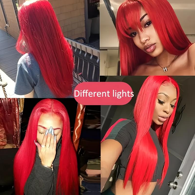 34Inch 250 Density Red Straight 13x4 HD Lace Front Wigs Human Hair Pre Plucked With Baby Hair 12A Brazilian Remy Long Straight 13x4 Invisible Lace Frontal Human Hair Wigs For Women Red Color