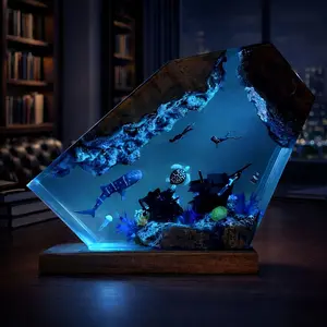 Ocean Theme Resin Night Light, Blue Whale Turtle Clownfish, Underwater Landscape Soft Light, Desktop Decoration Gift for Bedroom Study Room