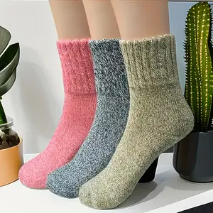5 pairs of women's winter warm socks - made of soft and thick knitted fabric, featuring ribbed cuffs and light colors (pink, turquoise, purple-blue, lavender), suitable for outdoor activities and daily comfortable wear, winter warm and odor-resistant sock