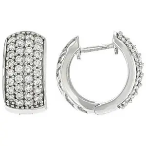 JTV Round White Lab-Grown Diamond G-H SI Rhodium Over Sterling Silver Huggie Earrings 0.90ctw