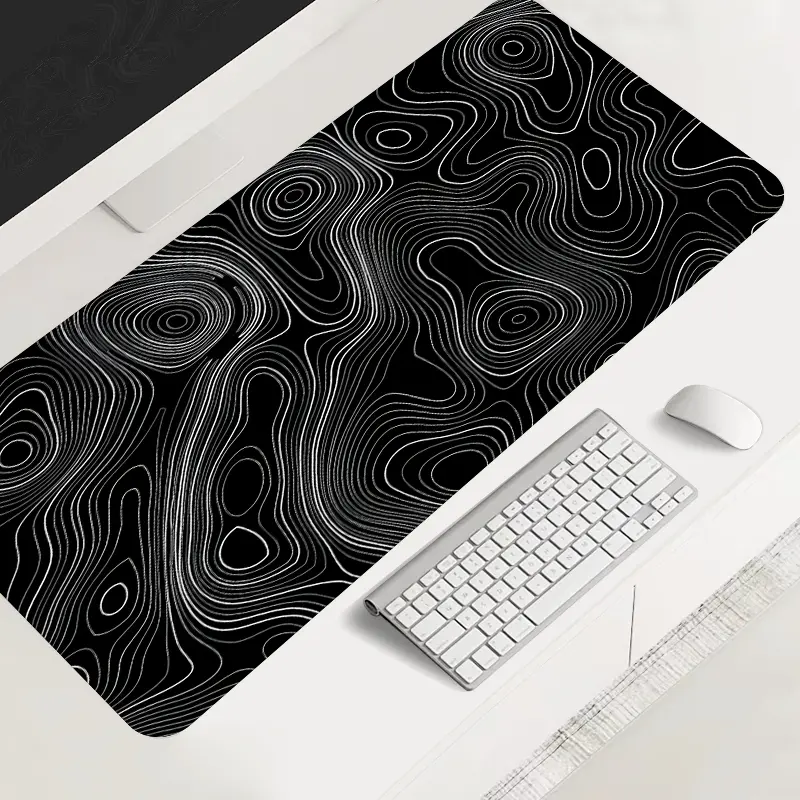 Extra Large Black and White Contour Mouse Pad Abstract Gaming Desk Pad 35x16 Inch Computer Keyboard Mousepad Gaming Desk Accessory with Non-Slip Rubber Base Durable Stitched Edge Perfect Gift for Home and Office Desk Pad Mat Desktop Accessory