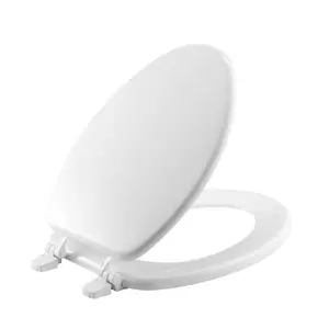 Elongated Closed Front Toilet Seat in White, Enameled Wood, High-Gloss Finish