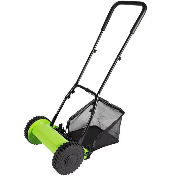 12-Inch(30.5cm) Manual Push Reel Lawn Mower, Walk-Behind Cordless Grass Cutter with Grass Collection Bag for Garden, Yard, Lawn Care