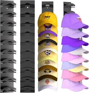 SummerVibes-Hat Organizer for Baseball Caps, Hat Rack for Wall with Strong Adhesive Hold up to 20 Hats, Hat Hanger Holder Display for Door Closet, Cap Organizer Storage Multilayer Two Mounting Option(White/Black)