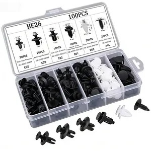 HE26 General Motors 100 piece fastener buckle set, equipped with 6 types of plastic buckles, specially designed for external safety fixation and bumper and mudguard maintenance of automobiles.