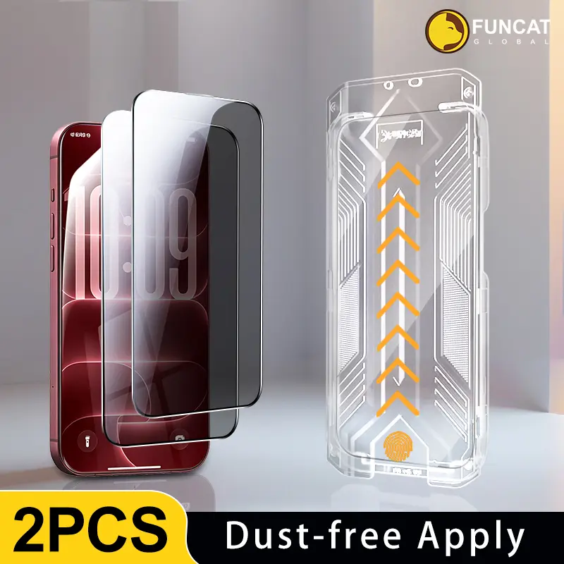 [2PCS] FUNCAT GLOBAL Tempered Glass Screen Protector for iPhone 18/17/16/15/14/13/12 - Dust-free Applicator, Dust-free Chamber, Scratch Resistant, Fingerprint-proof, Electroplated Layer, Full Protection, Reusable Easy Installation, 2026 New Sale