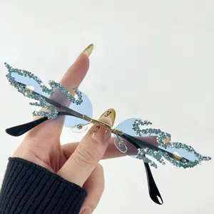 Flame glass Fashion Y2K Frameless Fashion Glasses Multi-Color Rhinestone Decor Women's Unique For Summer Beach Vacation,Outdoor,Travel