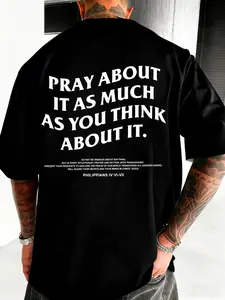 Unisex Bible Verse Graphic Short Sleeve T-Shirt, Philippians 4:6 Quote Streetwear, Casual Trendy Comfortable Y2K Style Men's Gift