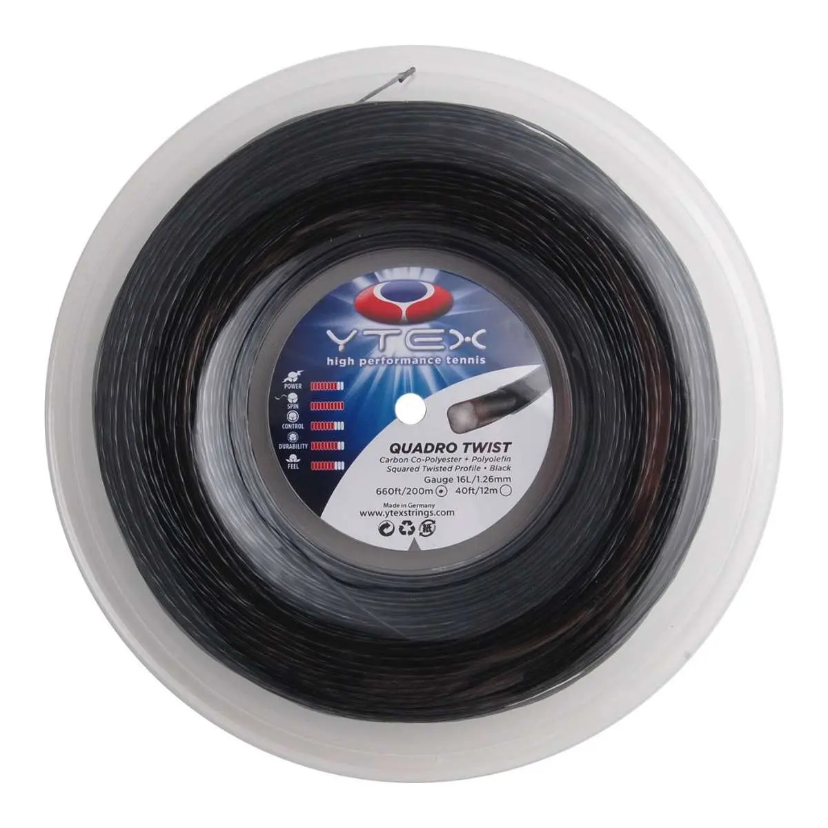 YTEX Quadro Twist 660ft / 200m reel - tennis string co-polyester