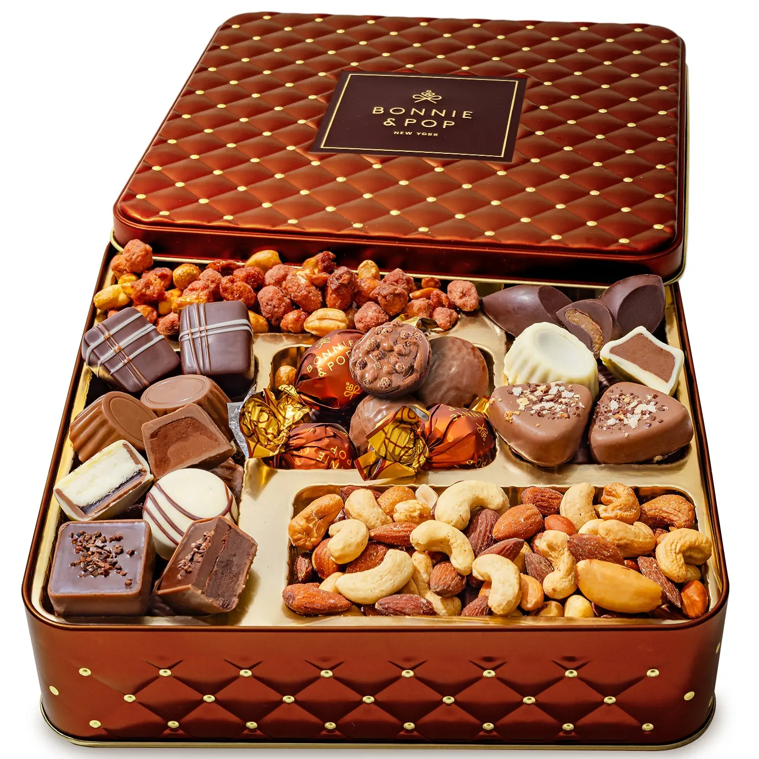 Gourmet Chocolate Snack Gift Box - Assorted Truffles, Brazil Nuts, Raspberry Treats, White Chocolate Pretzel Clouds, Almonds, Coconut, Sweet-Salty Mix with Cocoa Mass, Sea Salt Condensed Milk Sunflower Oil for Weddings, Birthday