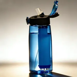 Water Bottle Filter Flask with Locking Cap, Free Travel Hiking Camping Water Purification Straw, Outdoor Survival Filter