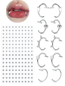 Fake Lip Ring, Fake Labret Studs, Fake Piercings Nose Stud, Spiral Nose Ring, Hinged Nose Hoop, Fake Eyebrow Stud, Punk Style Body Jewelry for Women & Men