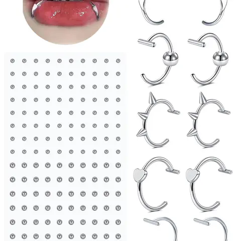 Fake Piercing Jewelry Set, Faux Lip & Nose Ring, Fake Studs for Nose, Eyebrow & Lip, Punk Style Body Jewelry for Women & Men, Fake Nose Piercings