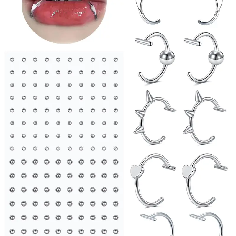 Fake Piercing Jewelry Set, Faux Lip & Nose Ring, Fake Studs for Nose, Eyebrow & Lip, Punk Style Body Jewelry for Women & Men, Fake Nose Piercings