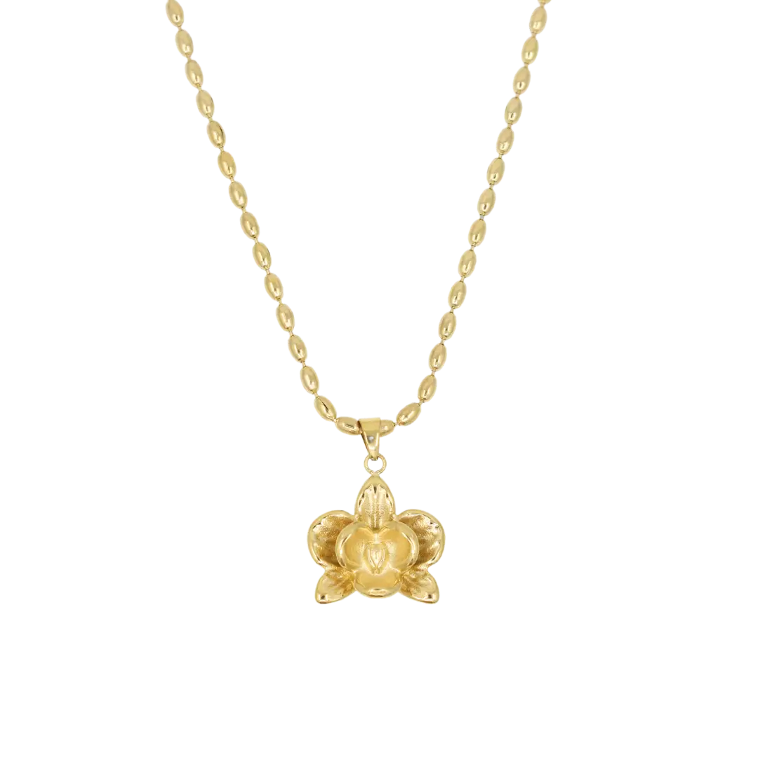 Hawaiian 18k Gold Plated Orchid Flower Pendant Necklace for Women, Island Jewelry Gift