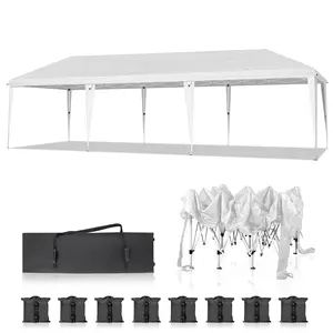 White Pop-Up Canopy Tent 10x30ft Portable Instant Shelter with Roller Bag 8 Sandbags UV-Resistant Waterproof Top Adjustable Height for Weddings Parties Graduations Markets