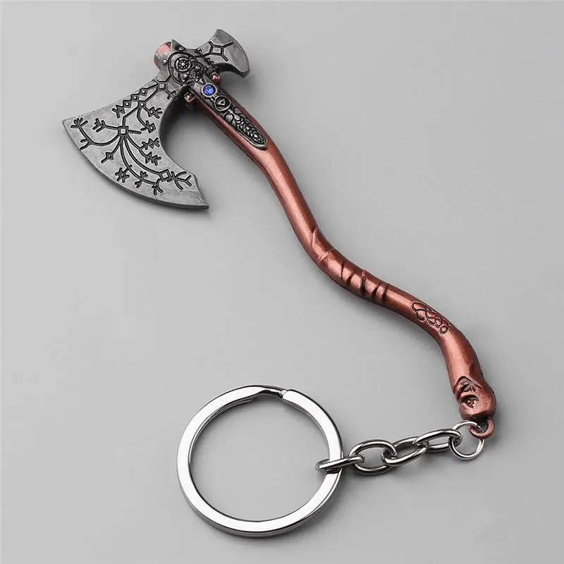 God of War 4 Kratos Themed Punk Fashion Costume Jewelry Keychain, Exquisite Crystal-Carved Pattern Pendant Key Holder Souvenir Accessory