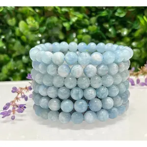 Wholesale 6 Pcs Natural Aquamarine 8mm 7.5” Crystal Healing Stretch Bracelet