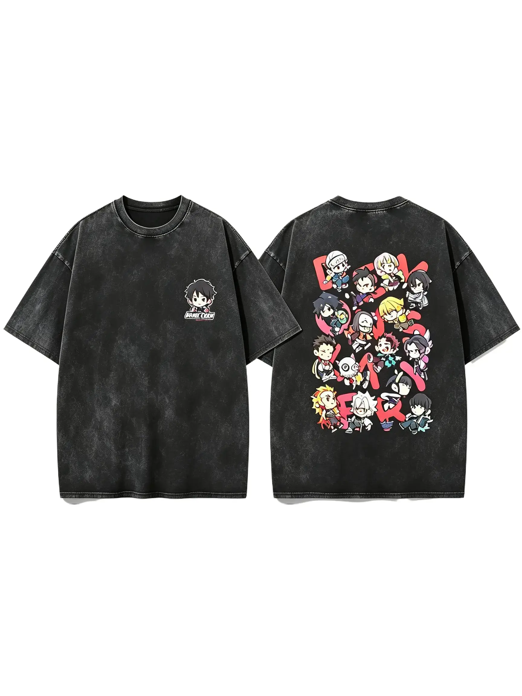 Anime Chibi Character Washed T Shirt,Retro Anime Collage Tee,Oversized Anime Streetwear,Vintage Anime Graphic Tshirt,Otaku Casual Top,day graphic tee,practical design,everyday tshirt .