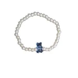 Labubu Pearl Necklace with Blue Gummy Bear Charm - Doll not included!