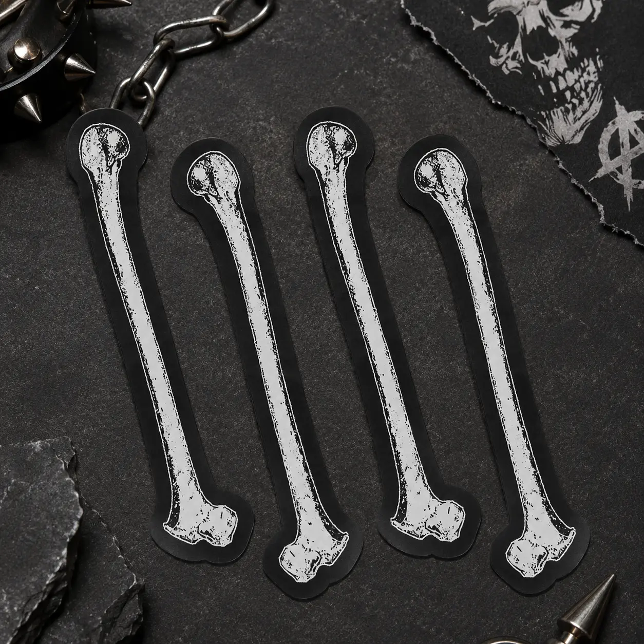4 Pieces/Set Gothic Embroidered Long Bone Punk Iron-on Patches, Cuttable Fabric Accessories for Heat Pressing or Sewing, Decorative for Clothing, Backpacks, Vests & DIY Projects
