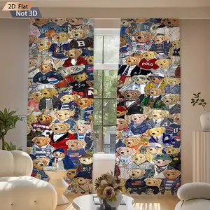 2pc Bear Curtain Set, Exclusive Design, Suitable for Living Room, Bedroom, Balcony, Kitchen, Shower Room, Fashion Home Decor